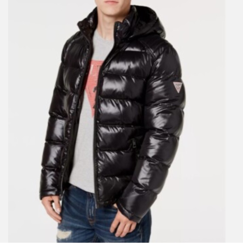 Guess Men's Shiny Black Puffer Jacket